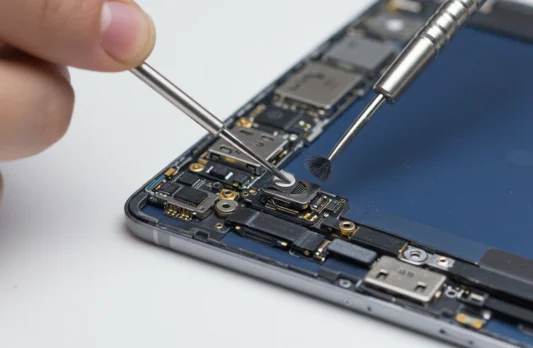 iPad motherboard being inspected